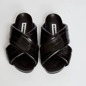 JIL SANDER Criss-Cross Slides Eel Black Leather Sandals sz37